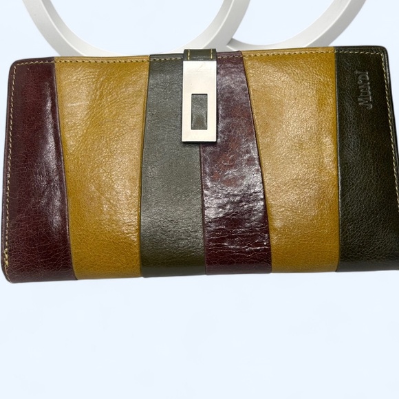 Mundi Vintage Patchwork Leather Trifold Wallet | Earth Tone Colorblock - Picture 1 of 6